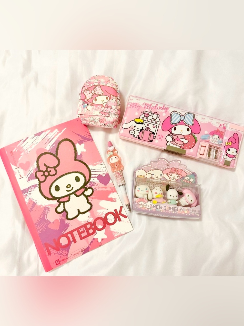 My Melody Sanrio Stationery Bundle Pencil Case Notebook Erasers Pen